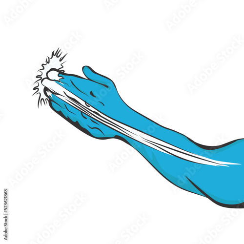 Anime hand hitting, hand hitting effect in superhero comics.