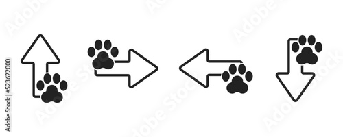 direction arrow icon with animal paw. Ideal for visual communication, veterinary information and institutional material
