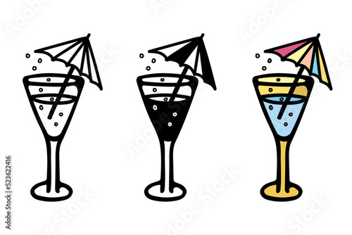 Vector illustration of a set of cocktails with bubbles and umbrellas. Icon for bar and club, website, party, coaster design, bar logo, cafe menu, bar menu, restaurant design, postcard, poster. Phrase