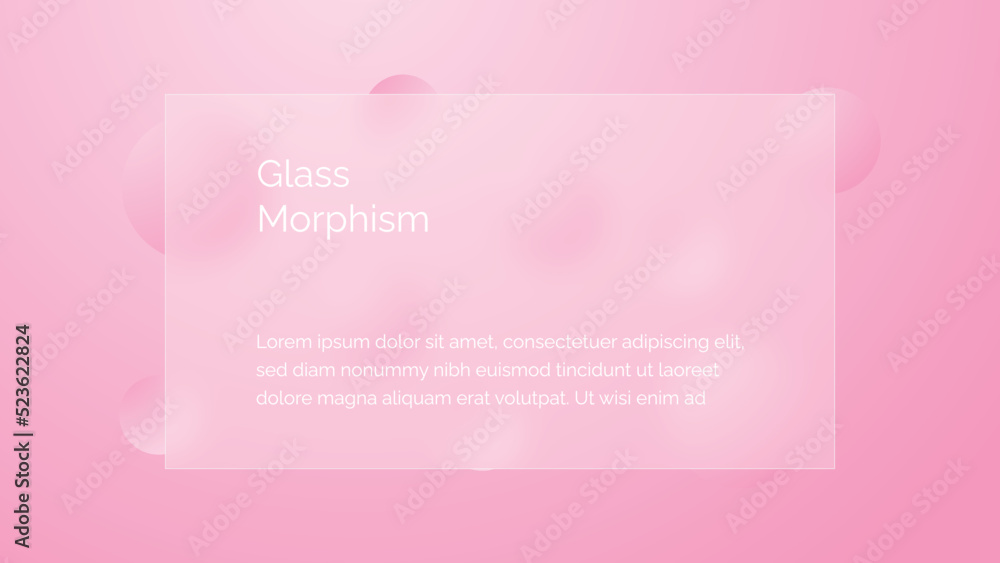 Website landing page template in glassmorphism style. Horizontal Website screen with glass overlay effect isolated on abstract background with liquid gradient shapes. Vector illustration.