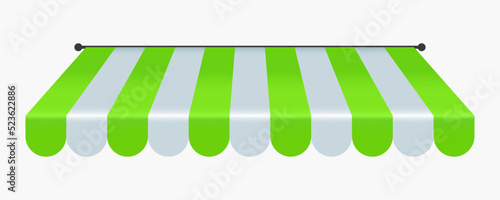 Striped green and white awning for shops, cafes and street restaurants isolated on white background. Vector illustration..