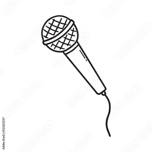 Microphone in doodle style. Hand drawn vector illustration isolated on white background.