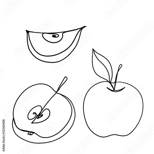 Apple continuous line drawing, Black and white minimalistic linear illustrati...