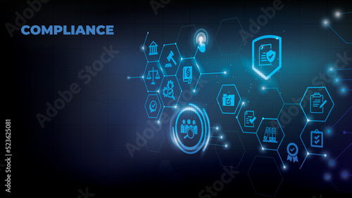 compliance icon concept: corporate mission or compliance policy or ethical management values connected icons