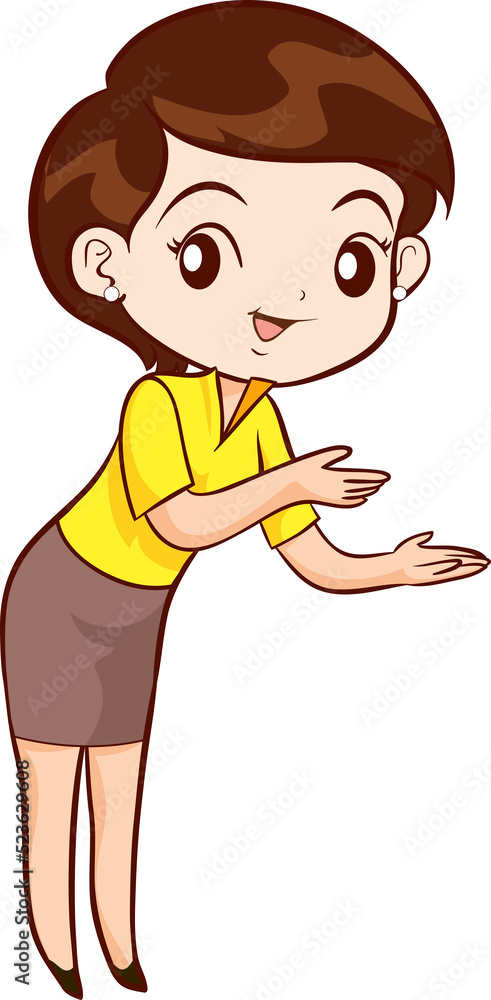Smiling beautiful woman character in cute actions Smiling beautiful woman character in cute actions
