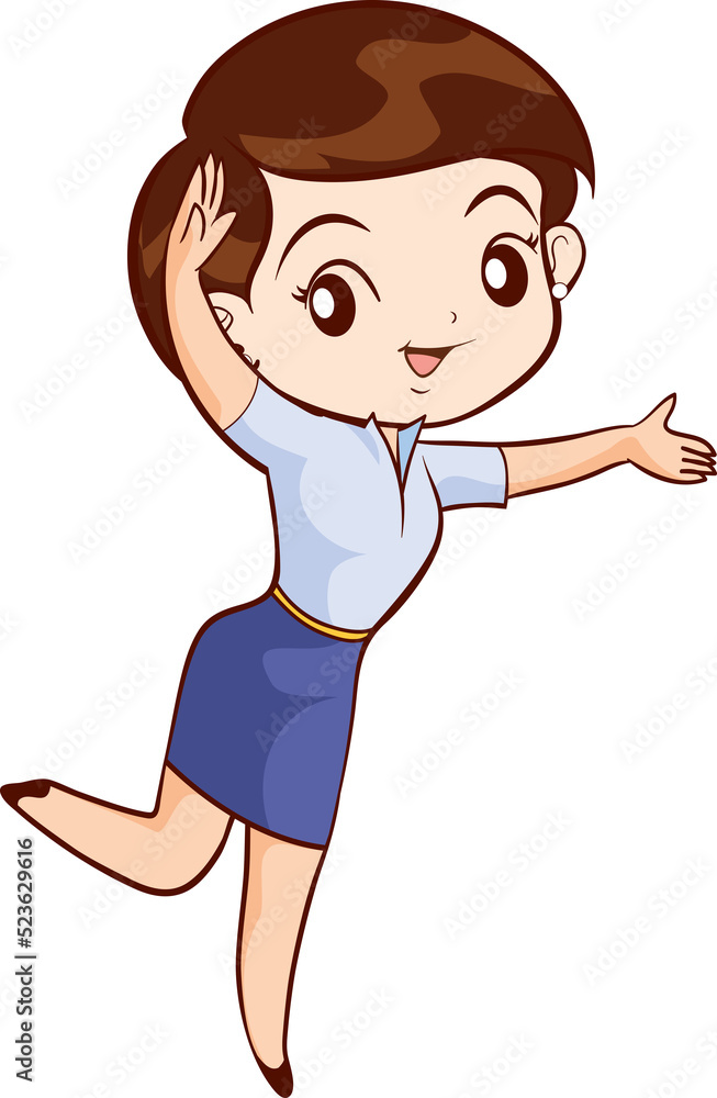 Smiling beautiful woman character in cute actions Smiling beautiful woman character in cute actions