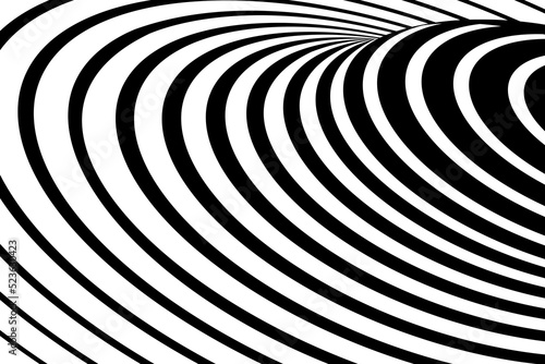 Background illusion optical. Abstract 3d pattern. Black line isolated on white background. Geometric stripe. Geometry op lines. Streak texture. Art stripes bg for design prints. Vector illustration