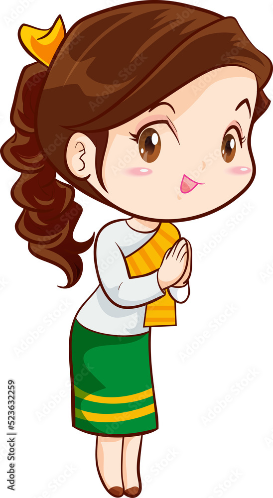 woman cartoon thai traditional Outfit character woman cartoon thai traditional Outfit character