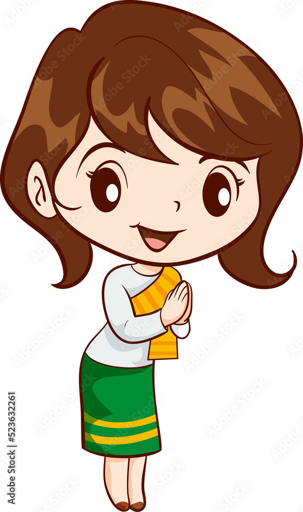 woman cartoon thai traditional Outfit character woman cartoon thai traditional Outfit character