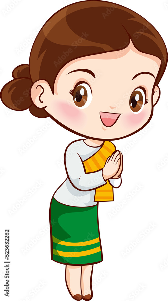 woman cartoon thai traditional Outfit character woman cartoon thai traditional Outfit character