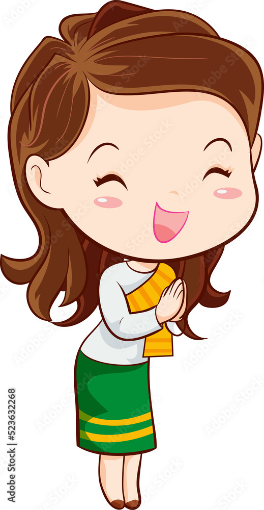 woman cartoon thai traditional Outfit character woman cartoon thai traditional Outfit character