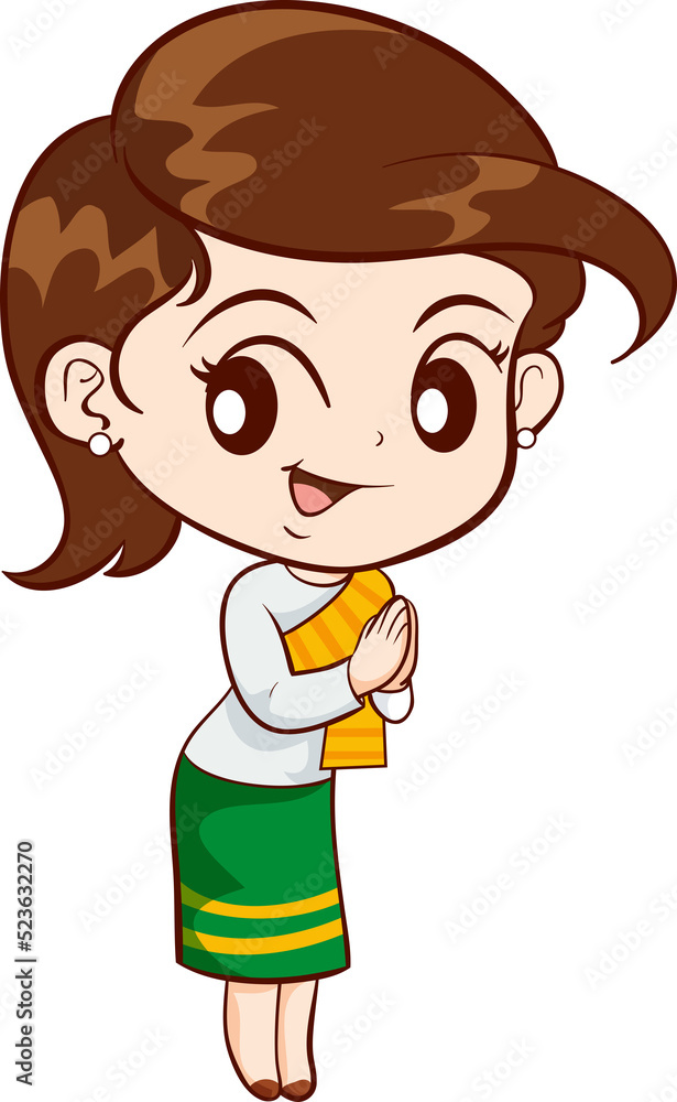 woman cartoon thai traditional Outfit character woman cartoon thai traditional Outfit character