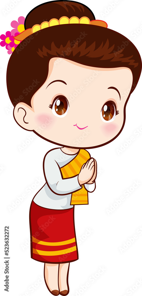 woman cartoon thai traditional Outfit character woman cartoon thai traditional Outfit character