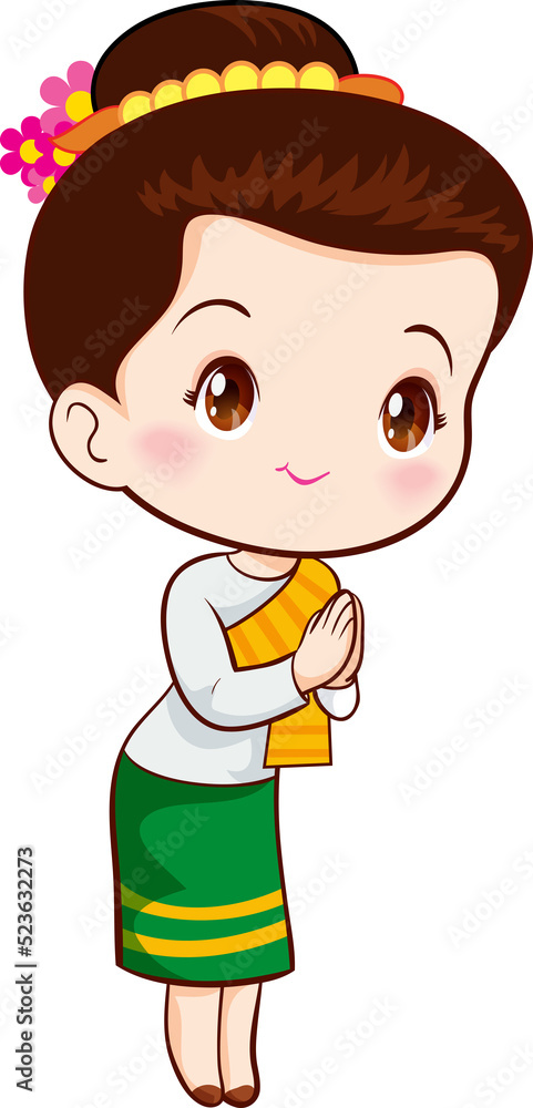 woman cartoon thai traditional Outfit character