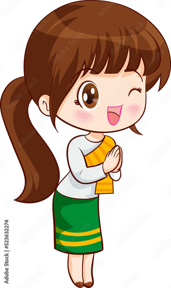 woman cartoon thai traditional Outfit character woman cartoon thai traditional Outfit character