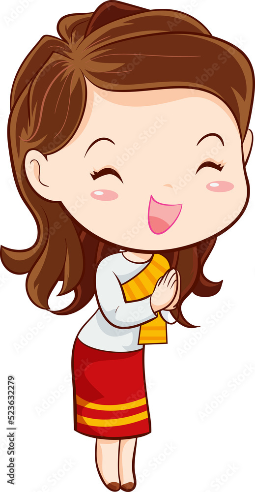 woman cartoon thai traditional Outfit character woman cartoon thai traditional Outfit character