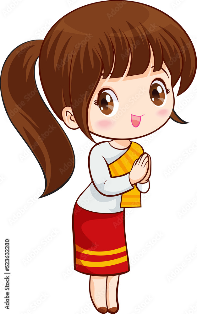 woman cartoon thai traditional Outfit character woman cartoon thai traditional Outfit character