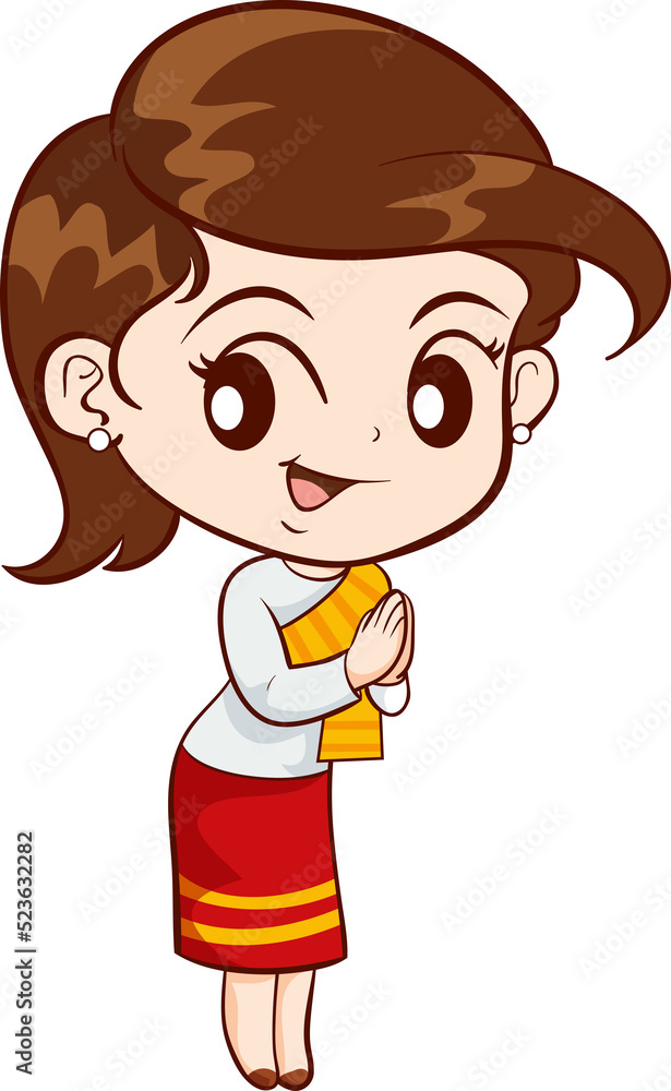 woman cartoon thai traditional Outfit character woman cartoon thai traditional Outfit character