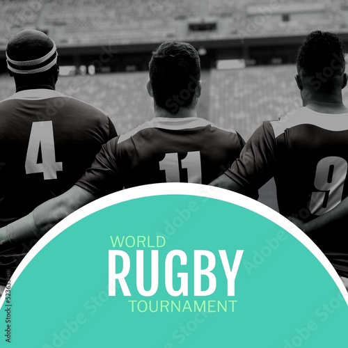 Composition of world rugby tournament text over diverse rugby players