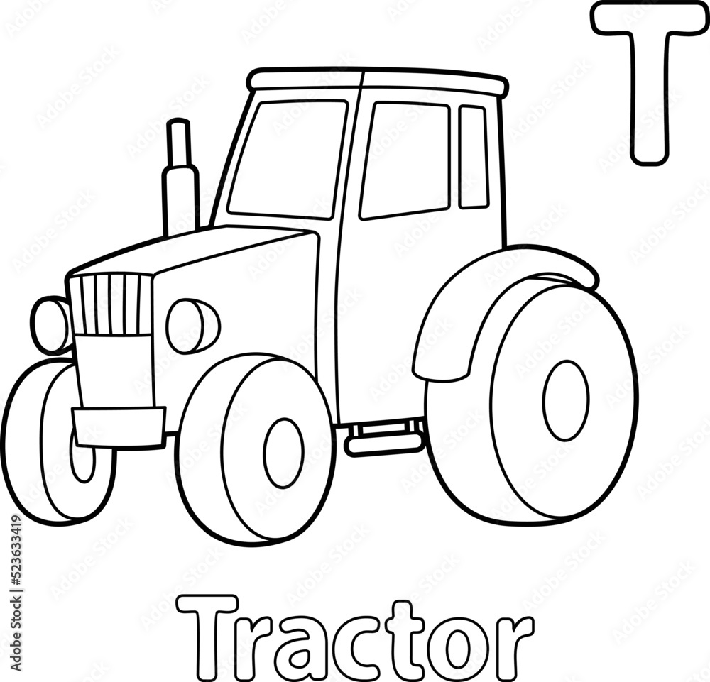 Tractor Alphabet ABC Coloring Page T