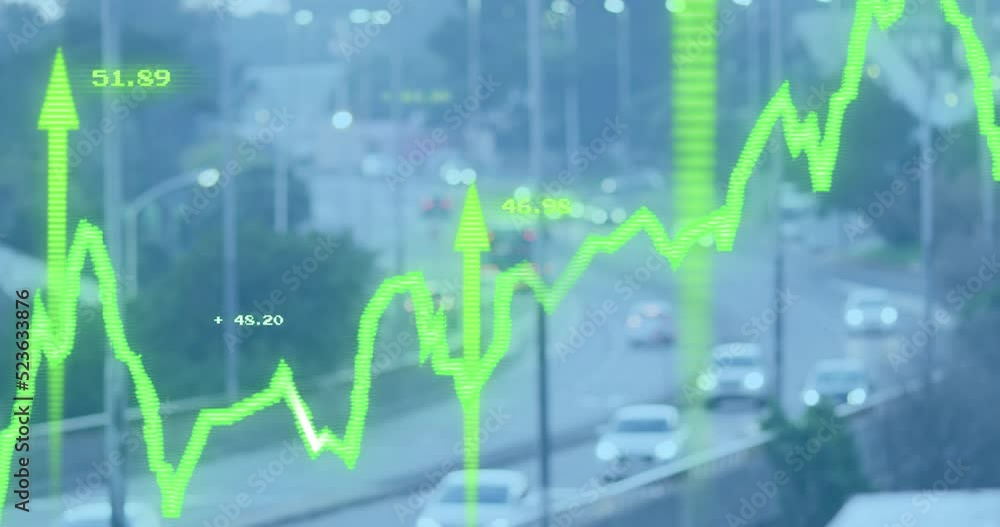 Animation of data processing over cityscape Animation of data processing over cityscape