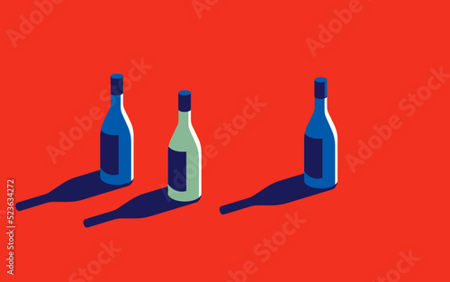 Vector illustration of colorful bottles on a red background.