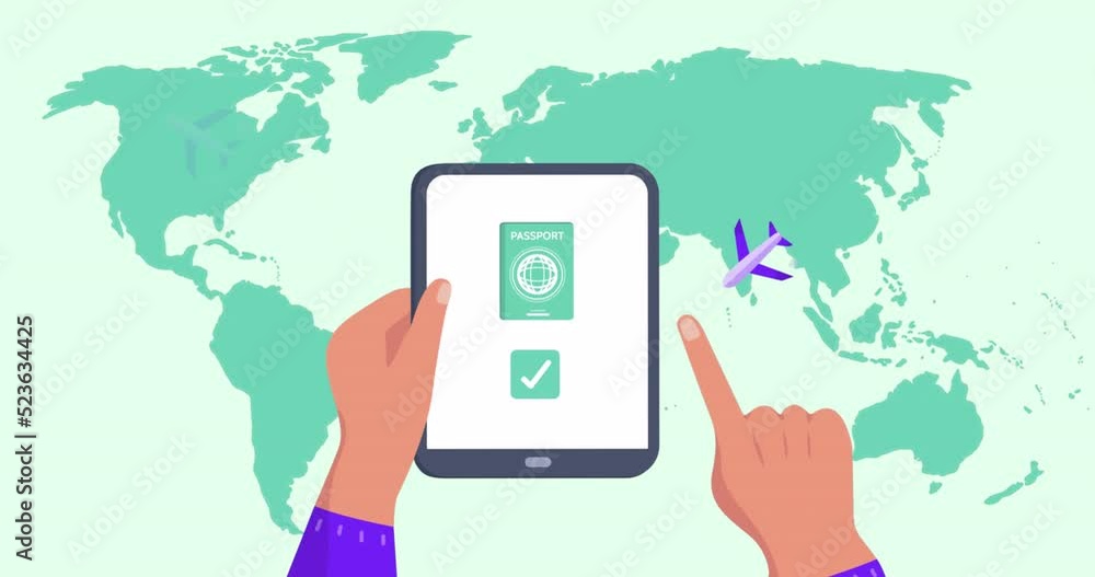 Animation of world map over hands using tablet Animation of world map over hands using tablet
