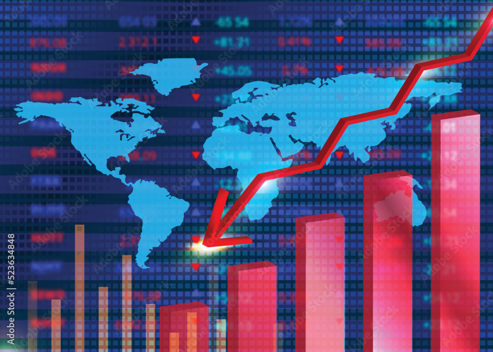 Global economic crisis.Stock market collapse with red arrow.Infographic