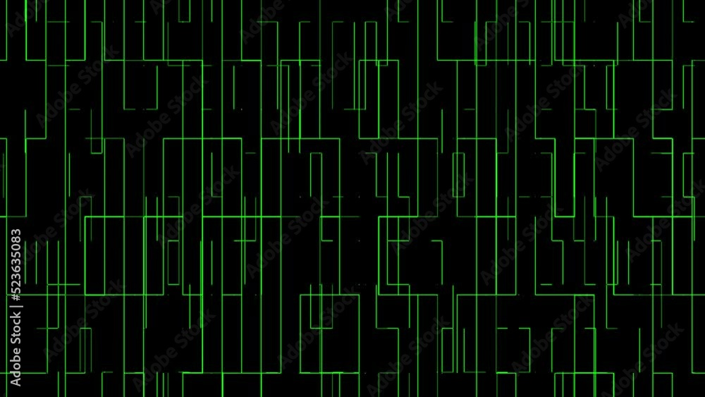 Animated Flashing green color abstract box pattern dark technology background Animated Flashing green color abstract box pattern dark technology background