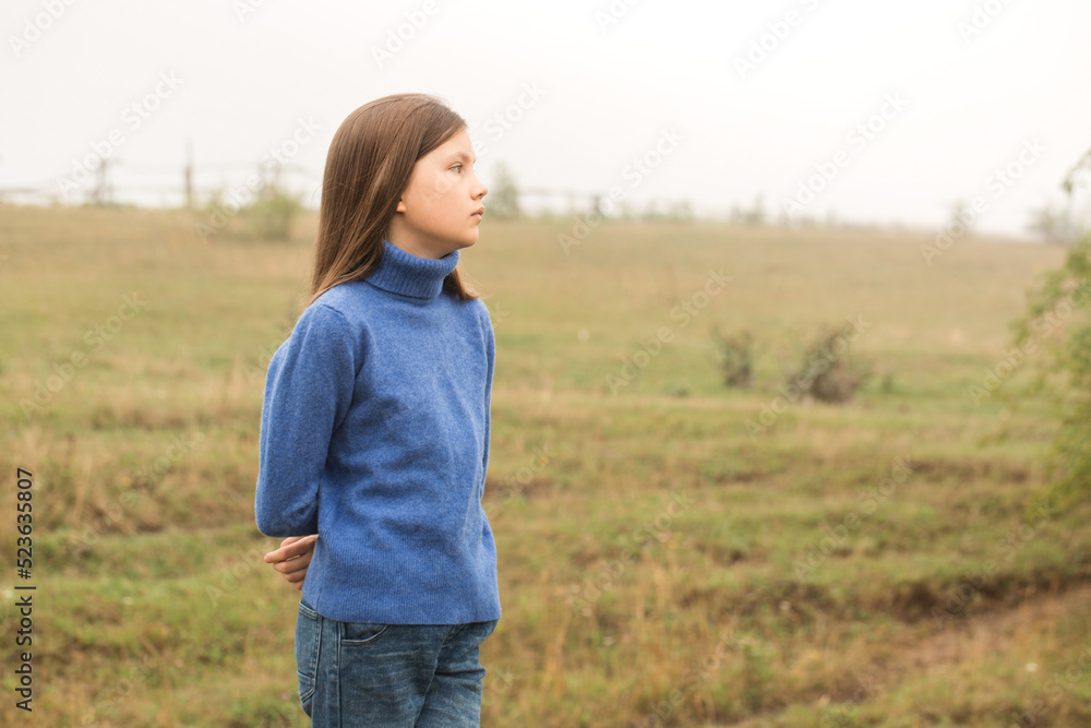 girl walking in a foggy morning girl walking in a foggy morning