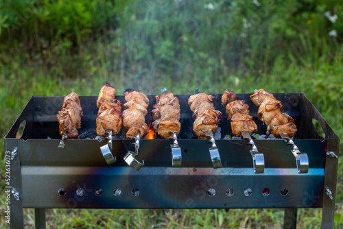 skewers with shish kebab on the grill