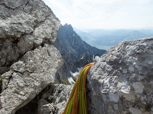 mountain rock cilmbing in wilder kaiser gebirge in austria photo