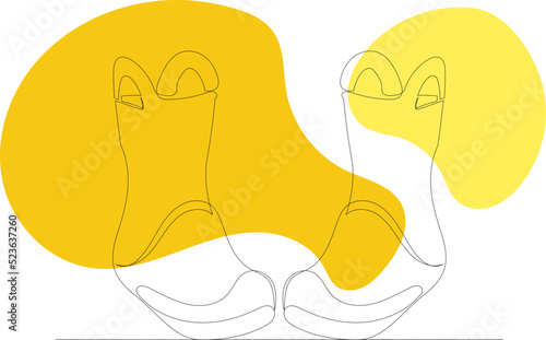 children's rubber boots drawing in one continuous line, vector