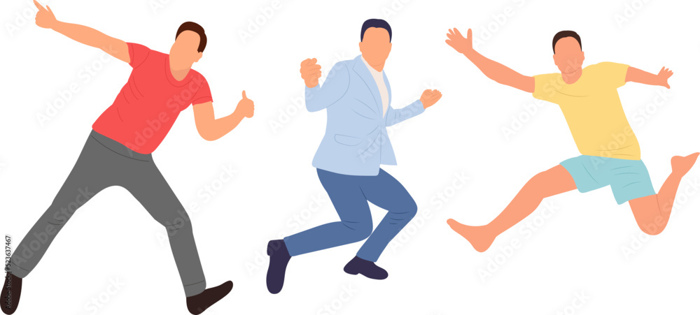 Fototapeta premium men jumping in flat style, isolated, vector