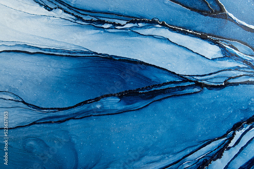 Abstract blue art background. Alcohol ink art