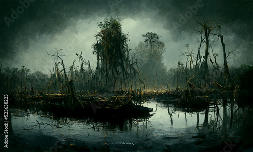 Fotografia swamp dark atmospheric background, digital art
