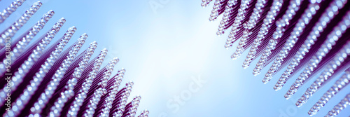 Abstract background of metallic pintles against blue sky background. Banner with space for text. photo