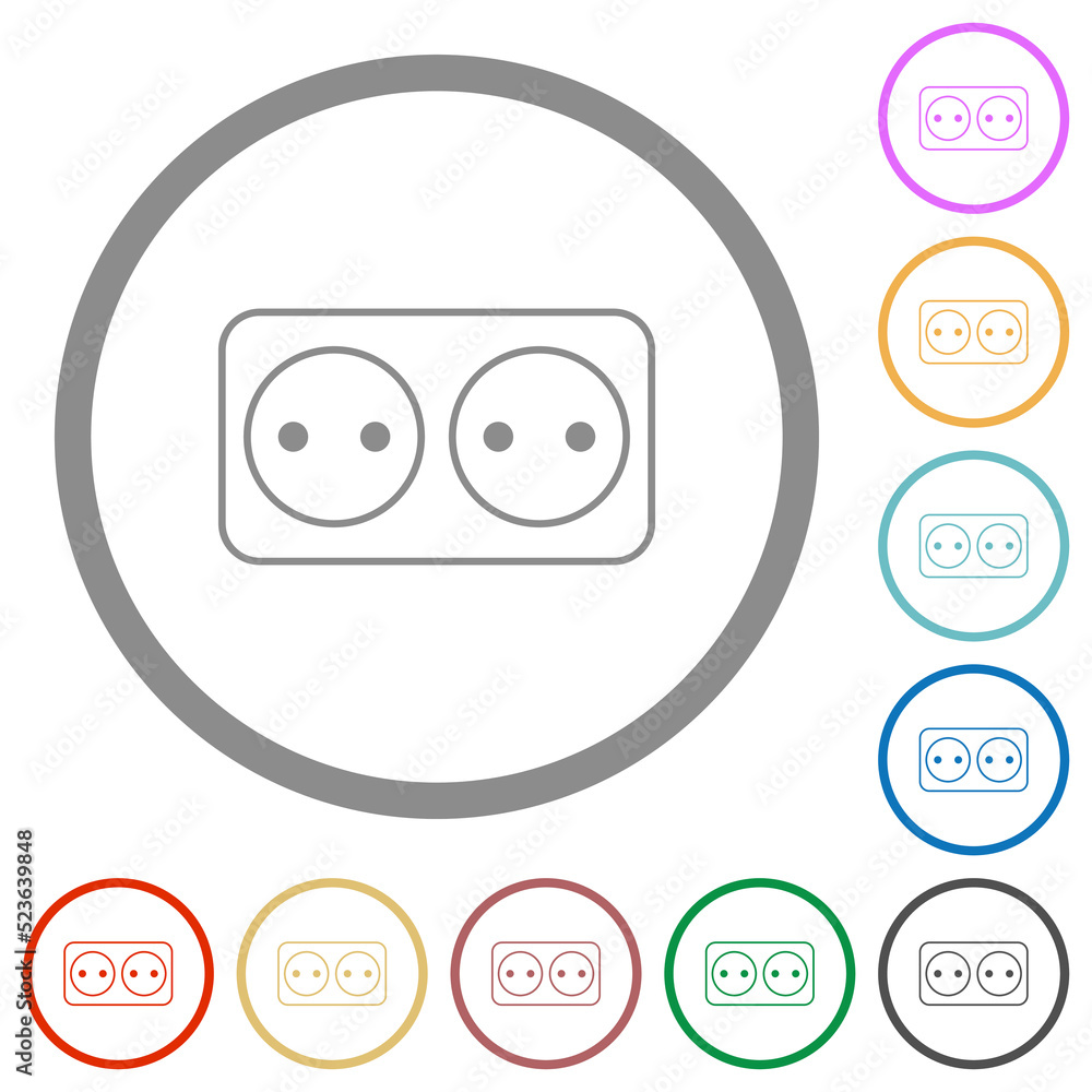 Electrical outlet with two sockets outline flat icons with outlines Electrical outlet with two sockets outline flat icons with outlines