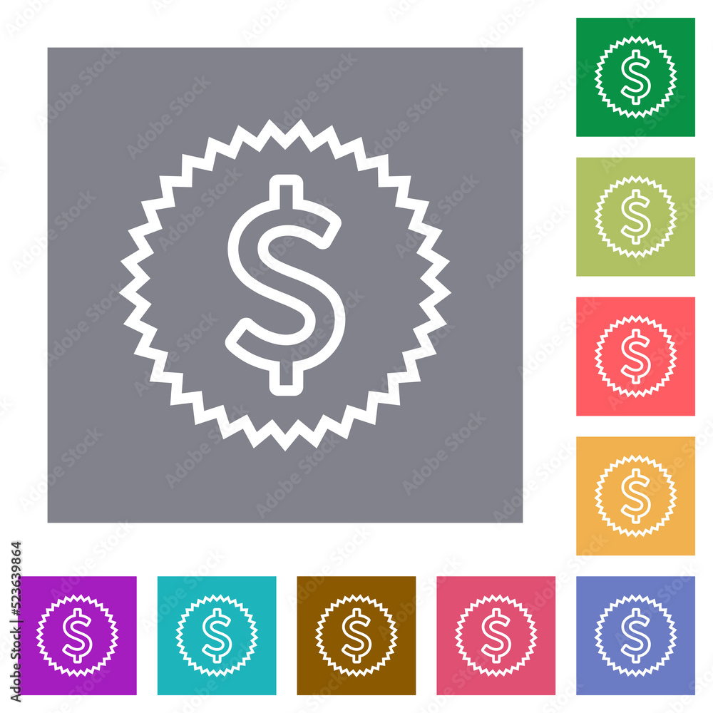 American dollar sticker outline square flat icons American dollar sticker outline square flat icons