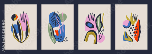 Trendy contemporary set of Modern minimalist abstract geometry aesthetic illustrations composition. Boho vector posters for wall decor in bohemian style