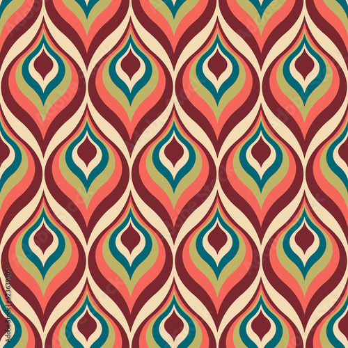 Aesthetic mid century printable seamless pattern with retro design. Decorative 50`s, 60's, 70's style Vintage modern background in minimalist mid century style for fabric, wallpaper or wrapping