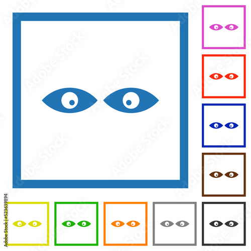 Watching eyes solid flat framed icons