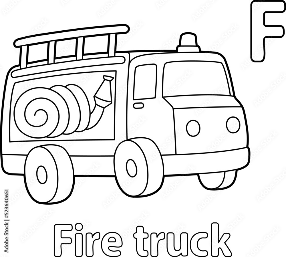 firetruck Alphabet ABC Coloring Page F Stock Vector | Adobe Stock