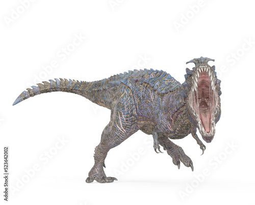 dinosaur monster is running and also angry on white background