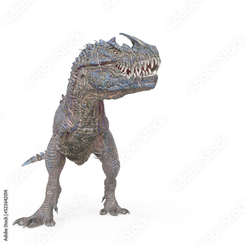 Fototapeta Naklejka Na Ścianę i Meble -  dinosaur monster is standing up and also looking for food on white background with copy space