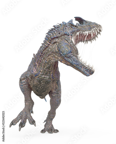 dinosaur monster is standing up with the mouth wide open on white background © DM7