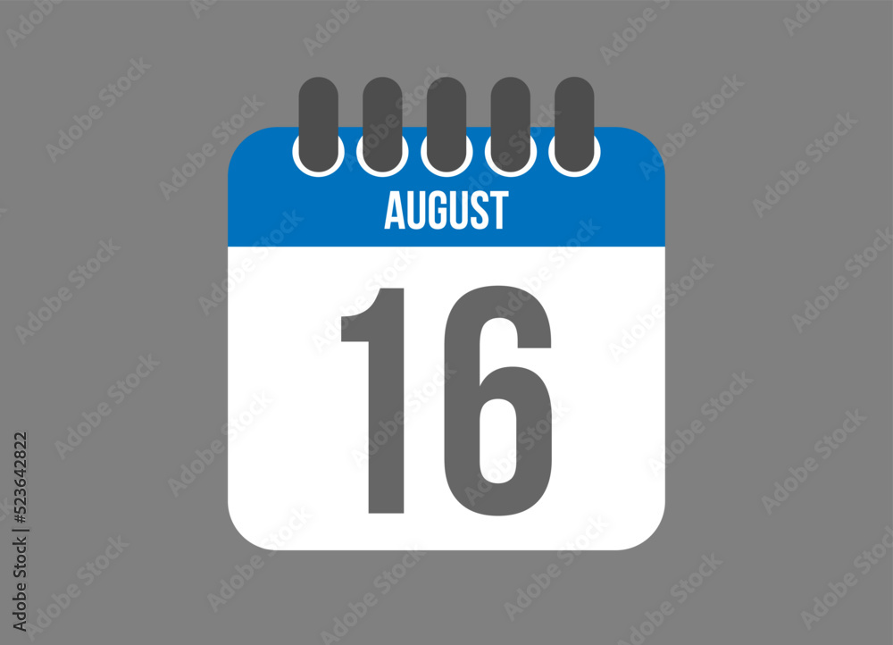 16 calendar august. Calendar icon for August days in blue color on dark background. 16 calendar august. Calendar icon for August days in blue color on dark background.