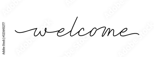 welcome - vector black ink lettering isolated on white background. cursive continuos one line calligraphy welcoming card