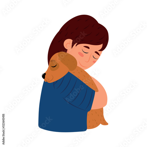 woman hugging dog