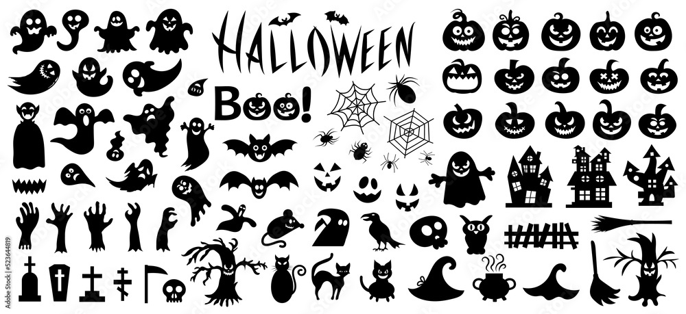 Big set of silhouettes of Halloween on a white background. Vector illustration Big set of silhouettes of Halloween on a white background. Vector illustration